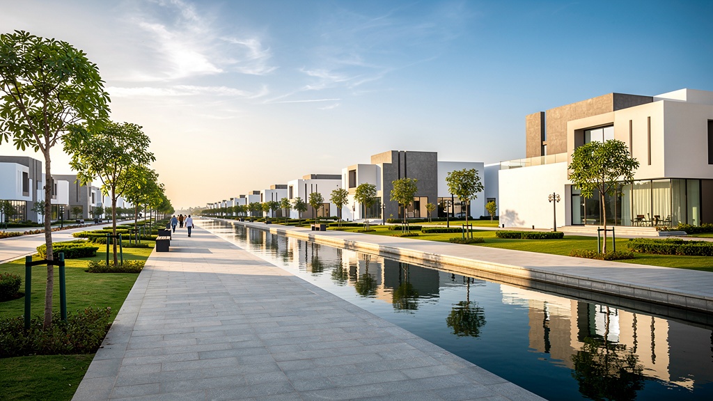 The Canal Front promenade in Dholera Smart City
