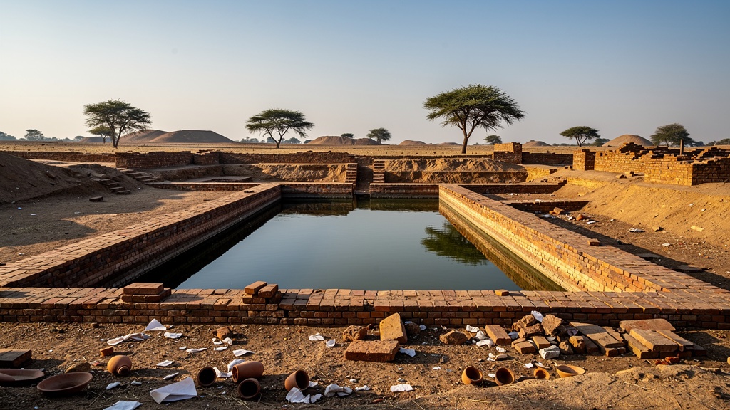 The excavated brick dockyard of Lothal